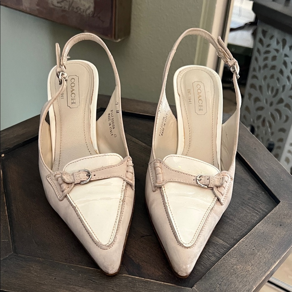 Coach Women's Cream Pointed Slingback Heels